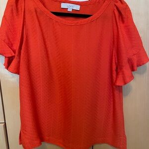 LOFT Women's Orange Ruffle Sleeve Top